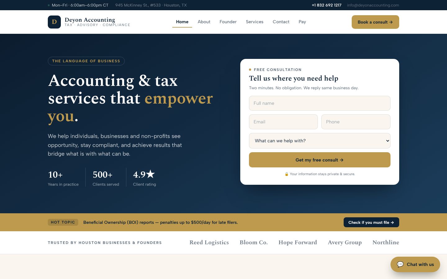 Deyon Accounting homepage