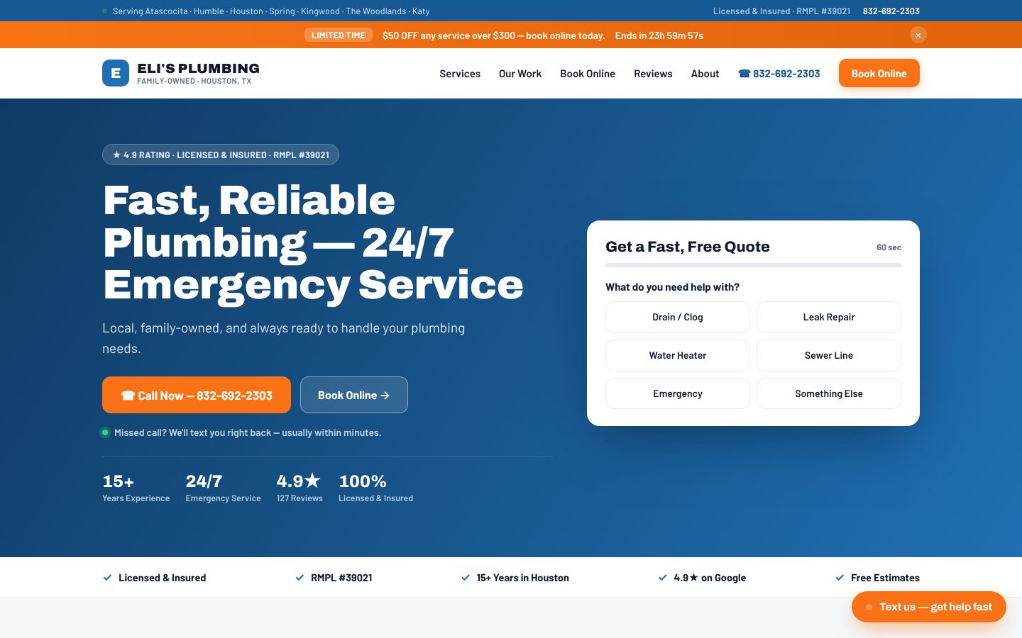 Eli's Plumbing homepage